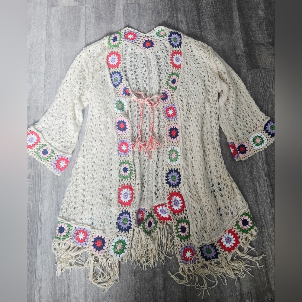 NWOT POL Crotchet Granny Square Festival Boho Cottage Cardigan Small - Free Size